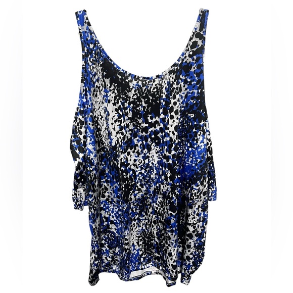 Stylish Boutique Brand Blue and Black Cold Shoulder Women's Top. NWOT - Picture 5 of 5